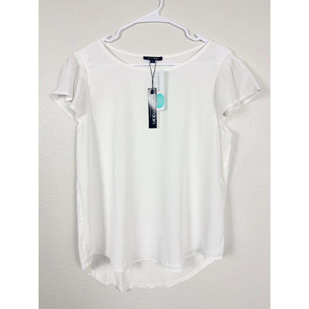 Papermoon Briarwood Mixed Material Flutter Sleeve Blouse White Medium NWT